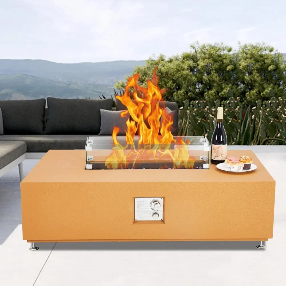 

48 Inch Propane Fire Pit Table，50000BTU Gas Firepit with Wind Guard, Glass Beads & Rain Cover, CSA Certified，Fire Table