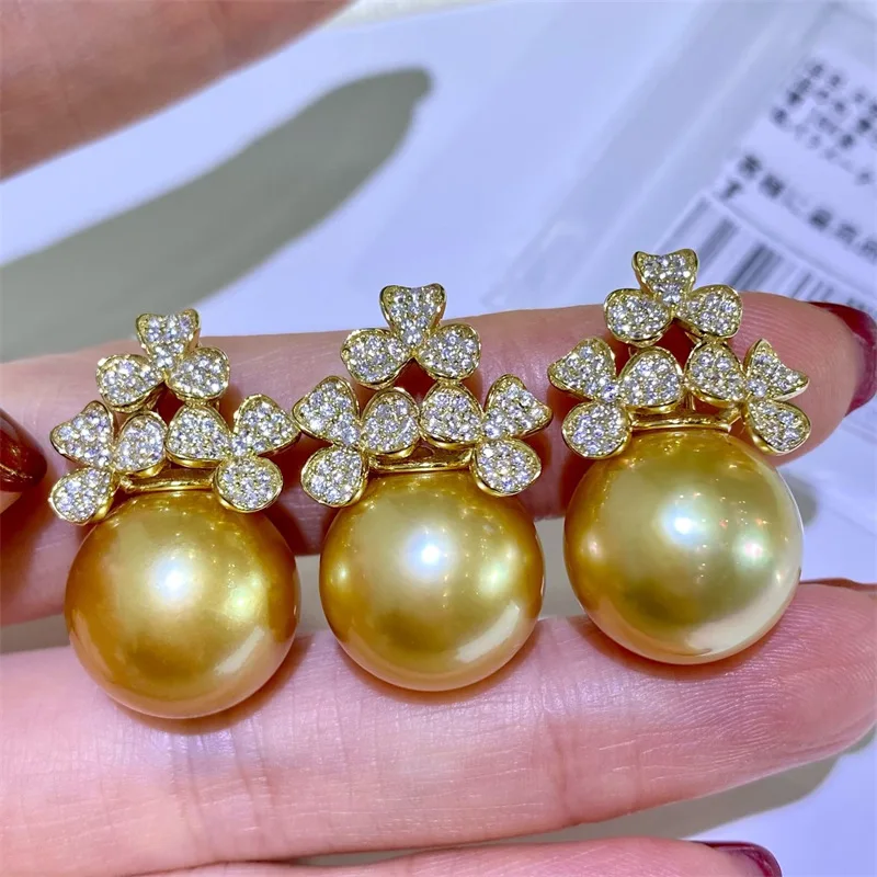 

Copper plated micro smiling face 9-10mm 11-12mm 12-13mm south sea gold round pearl classic pendant 18inch