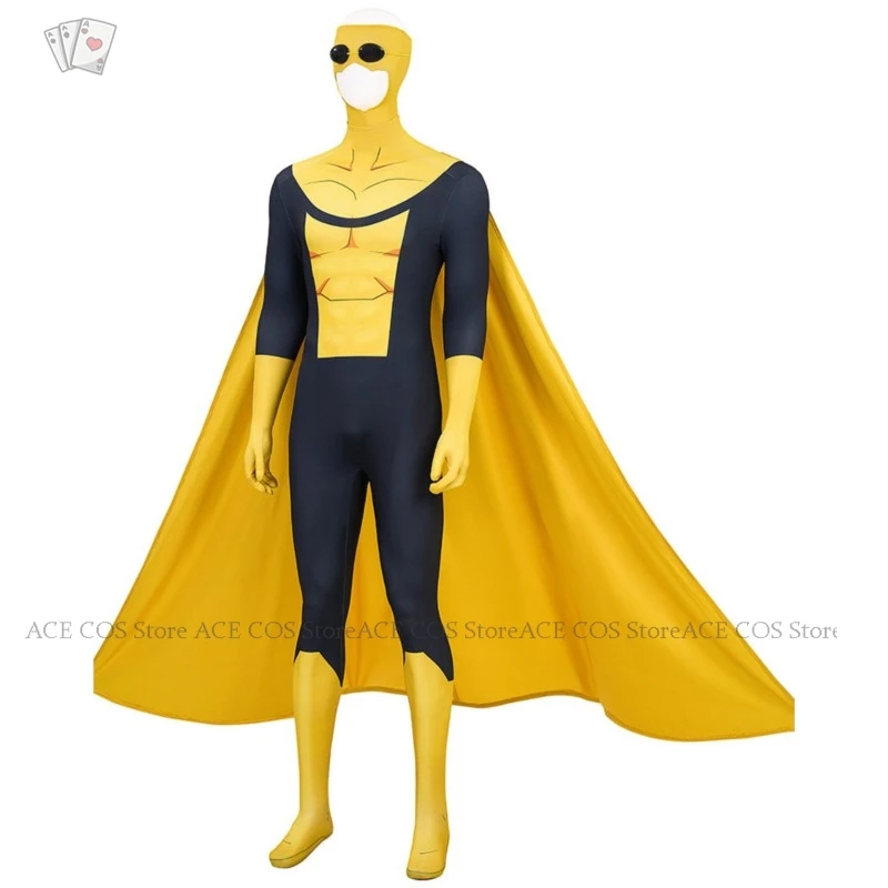 

Invincible Mark Grayson Cosplay Yellow Jumpsuit Cloak Superhero Cosplay Costume Anime Comic Bodysuit Halloween Men Boots Wig Ani