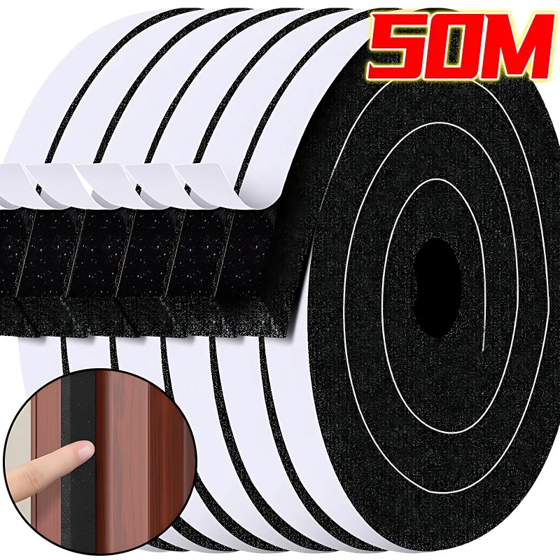 50/2m Window Sealing Strips Windproof Sound-Proof Door Weather Stripping Dustproof Self-adhesive Tape Door Seam Sealing Strip