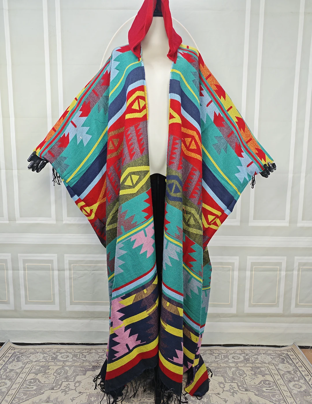 

Women's Winter Muslim Long Poncho in Ethnic style African Lady Casual Open Front Hooded Kimonos Cardigans Warm Loose Duster