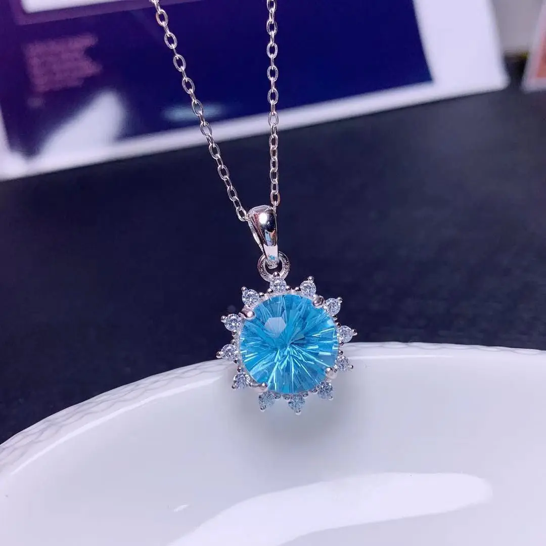 ZECAA joyería fina colgante de topacio para mujer con piedra preciosa de topacio azul Natural 10*10mm colgante de topacio para mujer joyería para regalo de boda