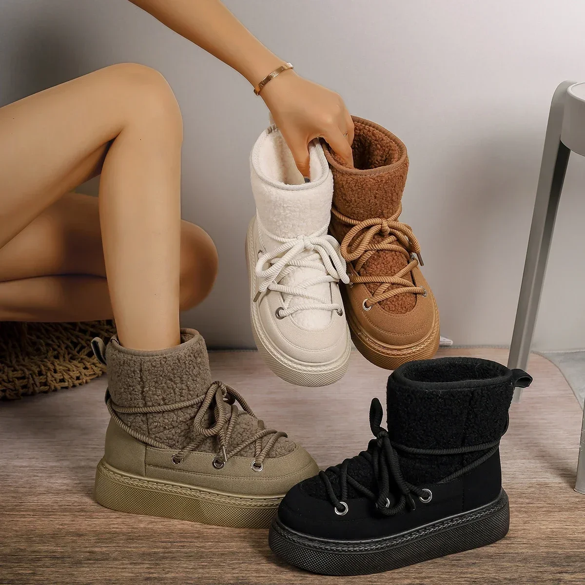 New Winter Snow Boots Women\'s Fur One Body Plus Wool Thickened Warm Non-slip Super Warm High Top Women\'s Cotton Shoes Size 36-43
