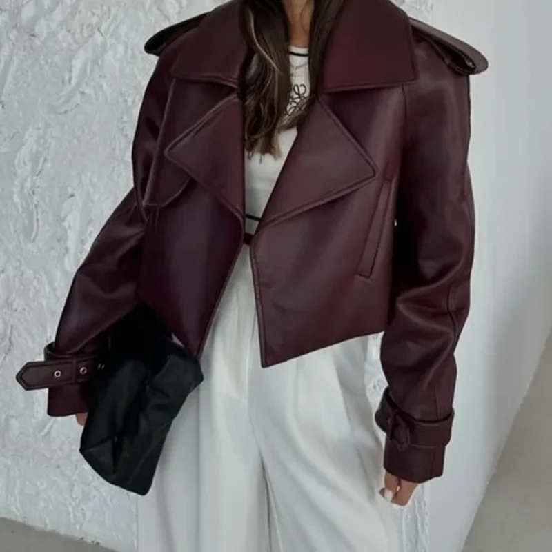2026 Herbst- und Wintermode Neue Retro-Lederjacke Rotbraune Jacke für Damen