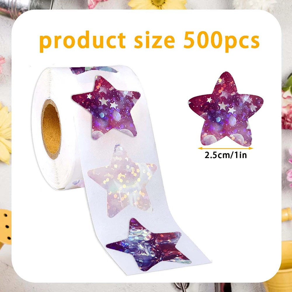 50-500pcs adesivi olografici a forma di stella di colore ricompensa etichette adesive a forma di stella per artigianato da parete forniture per aule