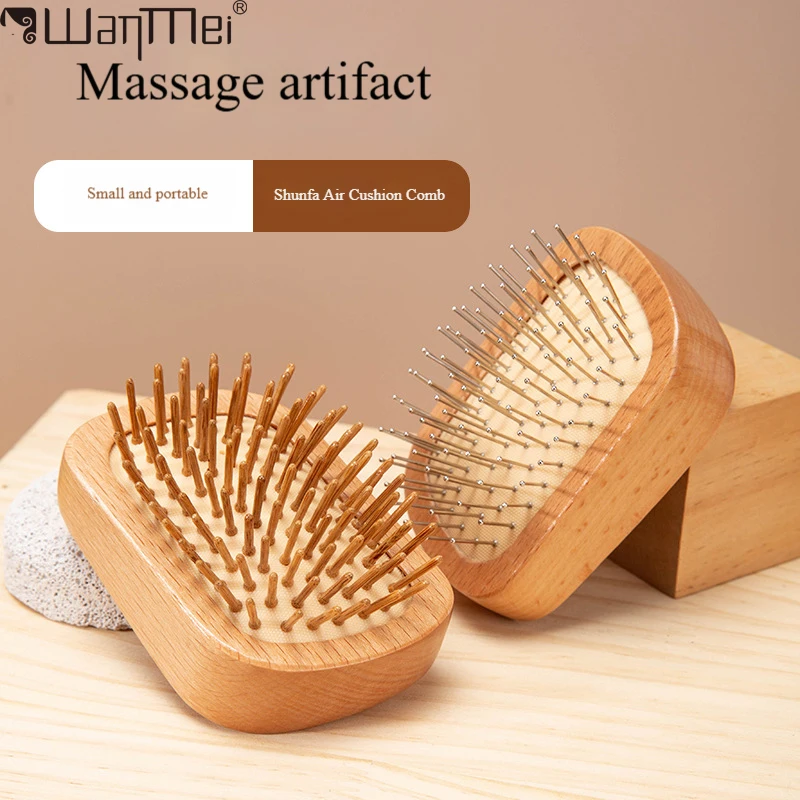 

WANMEI 1pcs square Small Beech Wood Hair Comb Airbag Comb Smooth Scalp massage exfoliating Portable Hair Care Anti Static Comb
