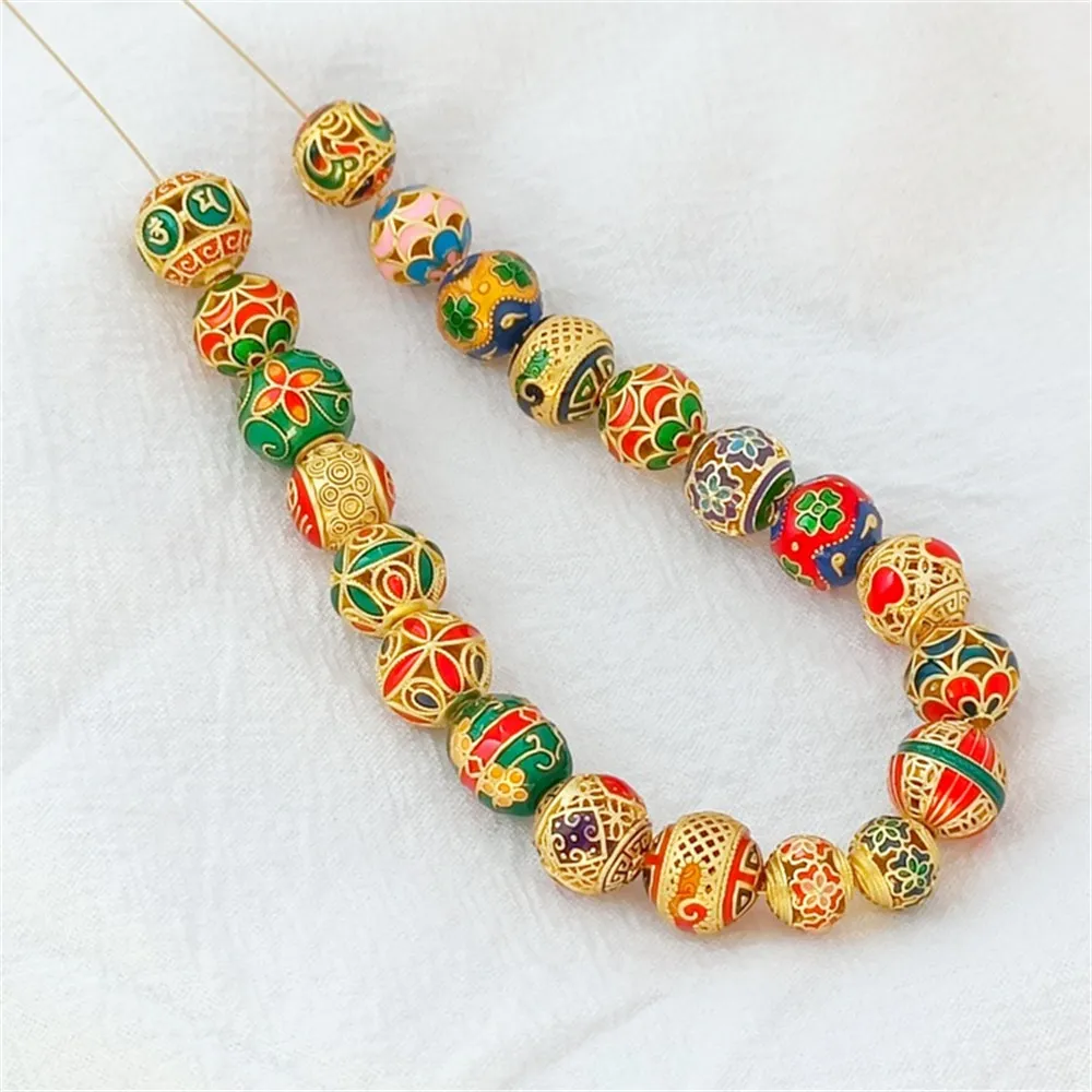 Ancient-style Gold Droplet Oil Carved Round Separated Scattered Beads Matching Beads DIY Bracelet Necklace Jewelry Bead Accessor