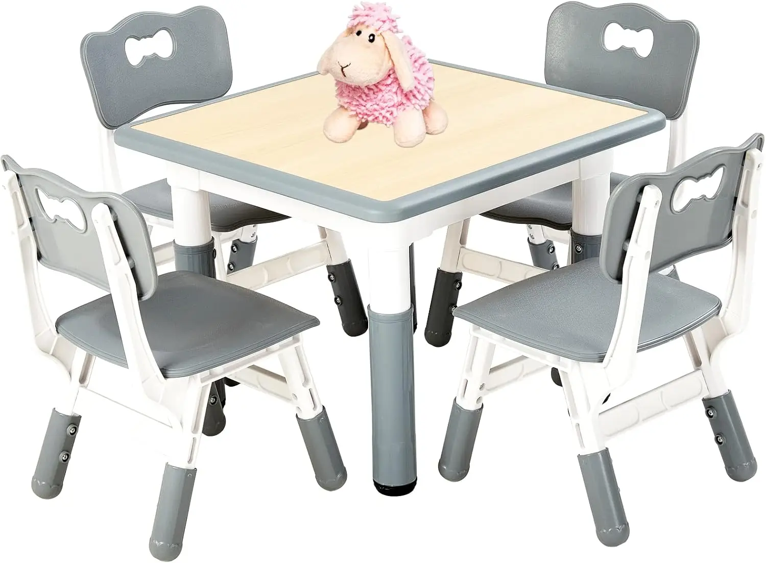 Juego de mesa y 4 sillas para niños, juego de mesa y sillas para niños de altura ajustable para edades de 3 a 8 años, mesa para artes y manualidades fácil de limpiar, para C