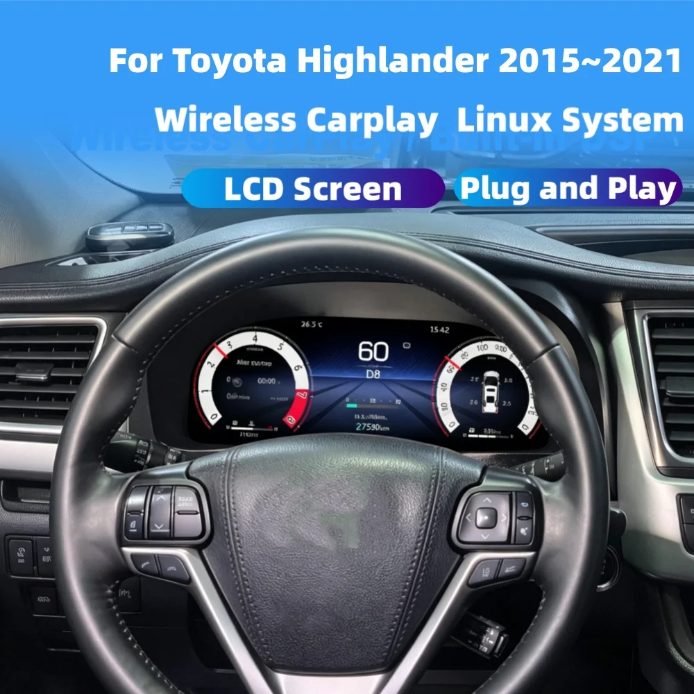For Toyota Highlander 2015~2021 CarPlay Car Speed Meter LCD Cluster Instrument Panel Multimedia Player Dashboard Modification