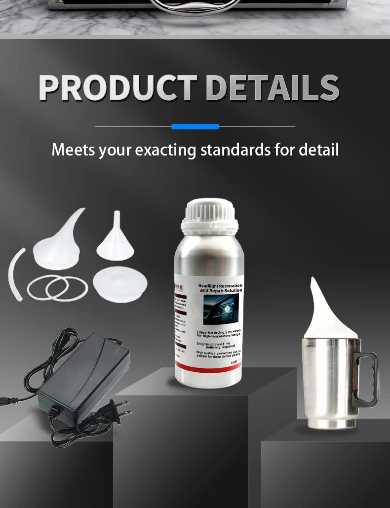 800ML Scheinwerfer-Restaurierungs-Set, Auto-Scheinwerfer-Reparaturflüssigkeit, Polymer-Flüssigpolitur, Auto-Scheinwerfer-Kratzerentferner, Gelbungs- und Oxidationsentferner, Pflegewerkzeug – Detail 2
