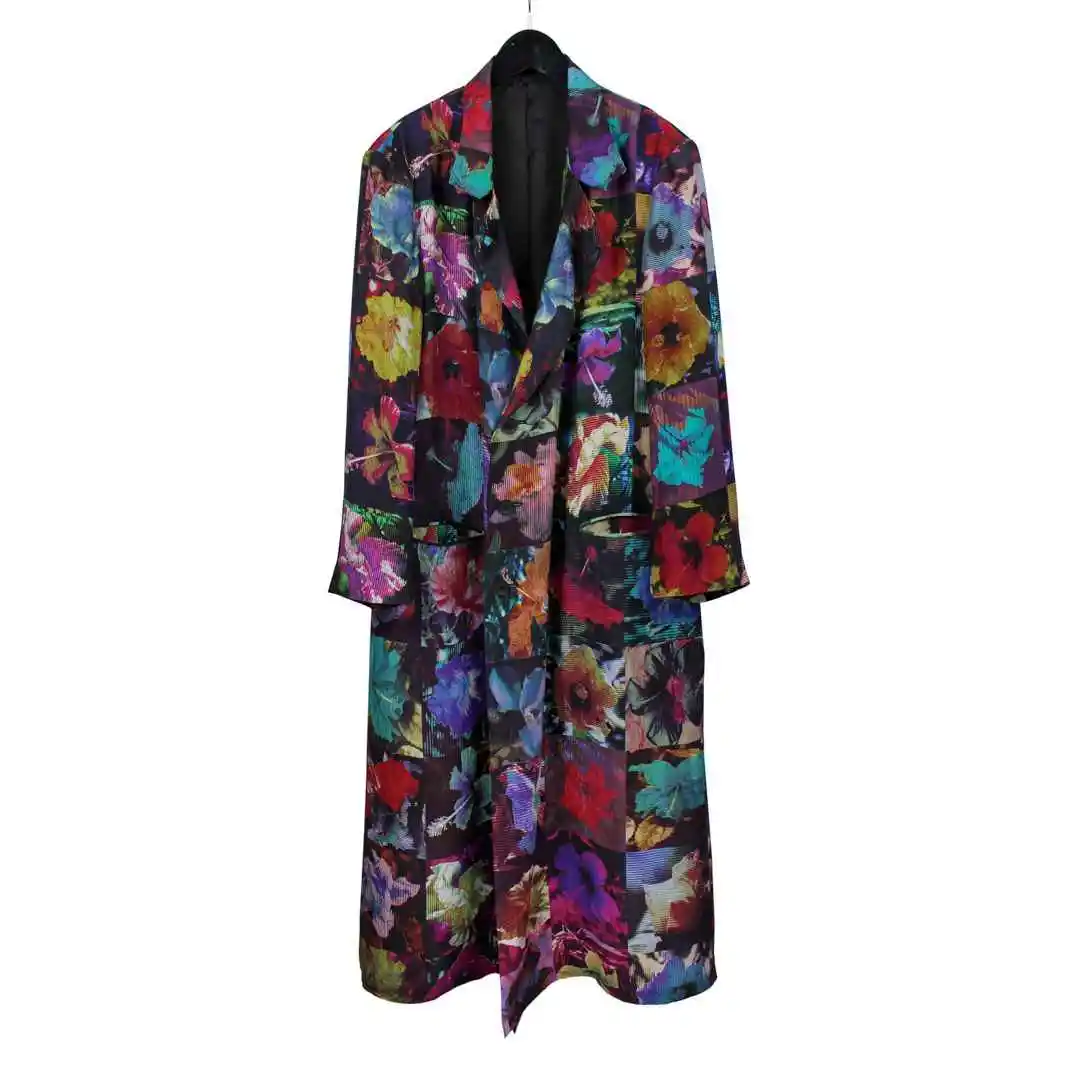 

TOP-YAMAMOTO Japanese original design Dark and niche printed coat, loose silk trench coat