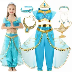 Jasmine Girls Princess Dress Birthday Party Halloween Cosplay Aladdin Magic Lamp Costume for 2-12 Years Old Kids Vestidos