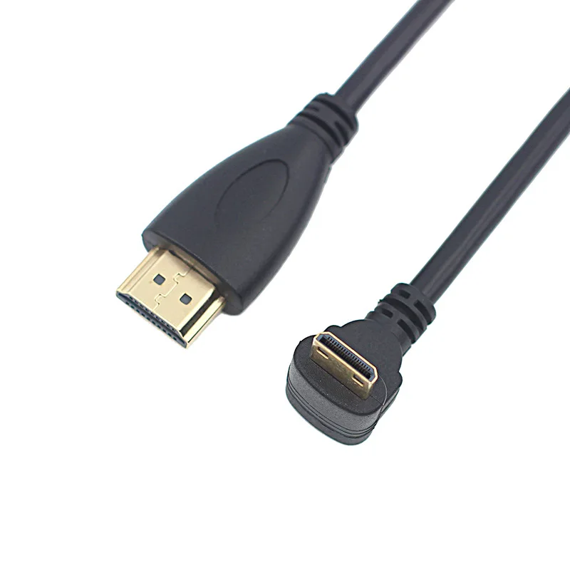 0.5M 90 stopni w górę w dół kąt prosty Mini HDMI-kompatybilny z HDTV męskim złączem M/M V1.4 do kamera wideo DSLR monitora LCD