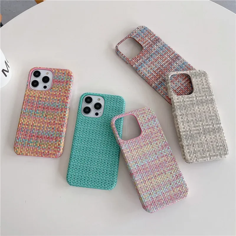 Phone Case For iPhone 15 14 13 12 11 Pro Max Plus Cases Cloth Braided Texture Silicone Soft Shockproof Cover Luxury