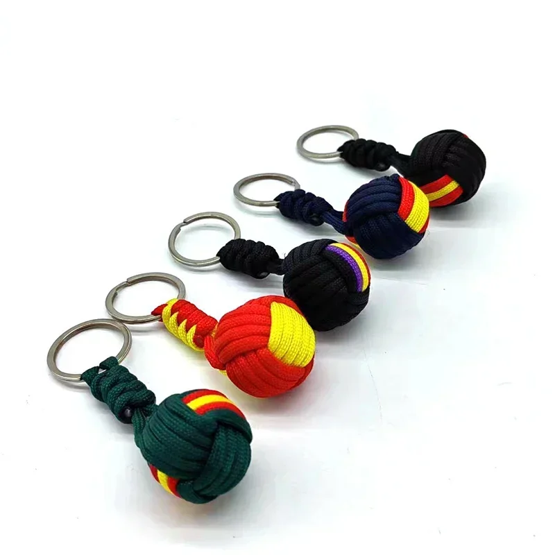 Militar Parachute Woven Rope Ball Portable Chaveiro Lanyard Key Ring Monkey Fist Key Chains, Outdoors Survival Tool Jewelry