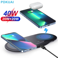 2 In 1 40W Fast Wireless Charger Pad 2 in 1 for iPhone 11 12 13 14 15 X AirPods 3 Pro Dual Charging Station For Samsung S24 S23