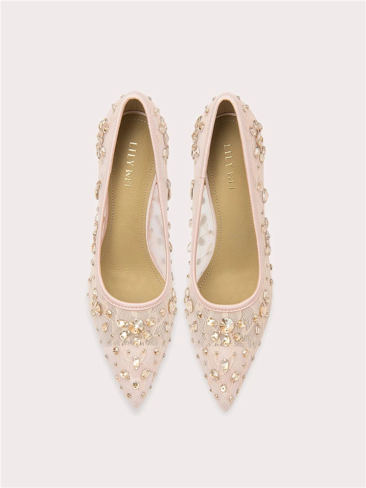 ربيع جديد أشار تو حجر الراين الدانتيل للماء الأحذية المسطحة مأدبة كبيرة الحجم صغيرة الحجم عالية الكعب نسخة واسعة الأحذية النسائية