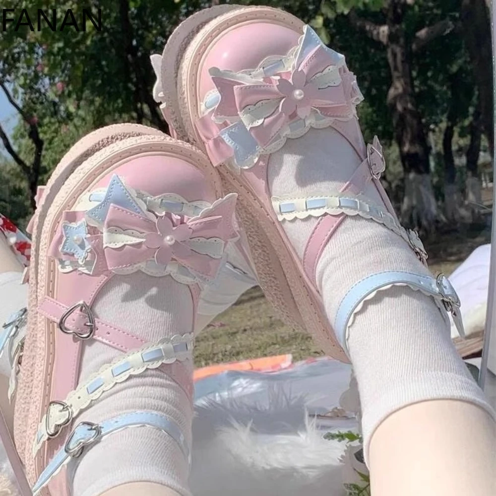 

2025 New Sweet Kawaii Flats Platform Low Heel Women's Shoes Japanese Lolita JK Student Leather Shoes Breathable, Sandals