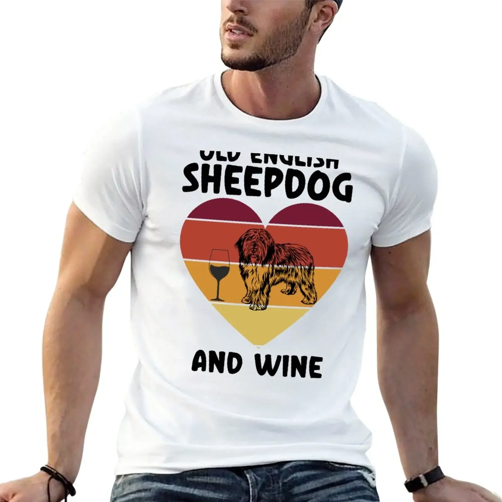 Old English Sheepdog And Wine, Old English Sheepdog Mom T-Shirt summer top tops mens workout shirts