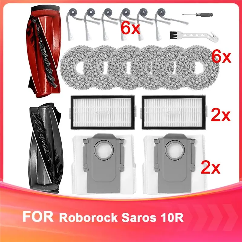 

Запасные части Gen Basic для робота-пылесоса Roborock Saros 10R: 1 пара основных щеток, боковые щетки, салфетки, фильтры, мешки для пыли.