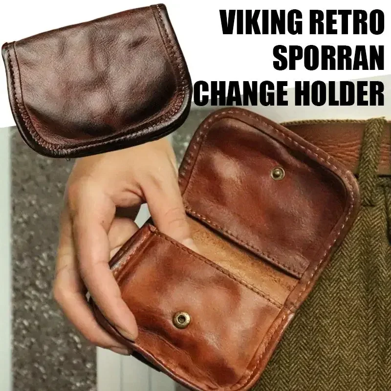 

1pc Viking Sporran Retro Style Handcrafted Leather Genuine Cowhid Card Wallet Card Case Pouch Coin Purse Wallet