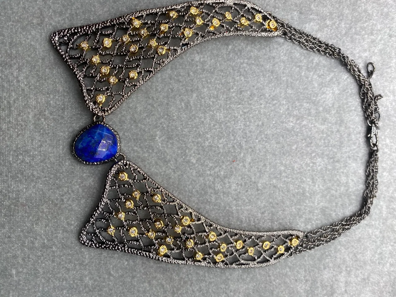 European and American Genius Designers Create Fashionable and Casual Full-diamond Large Lapis Lazuli Necklaces