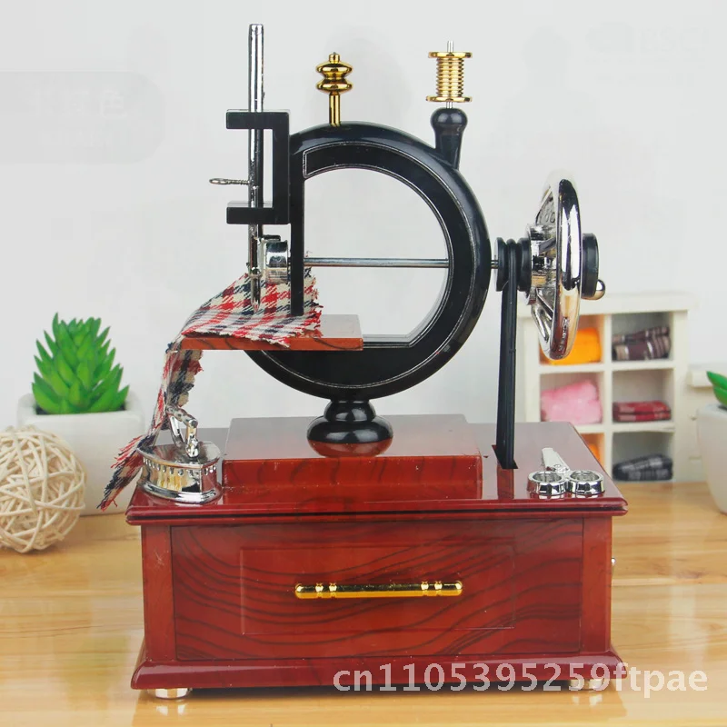 Retro Imitation Wood Hand Sewing Machine Music Box Creative Crafts Unique Design Musical Instrument for Wholesale