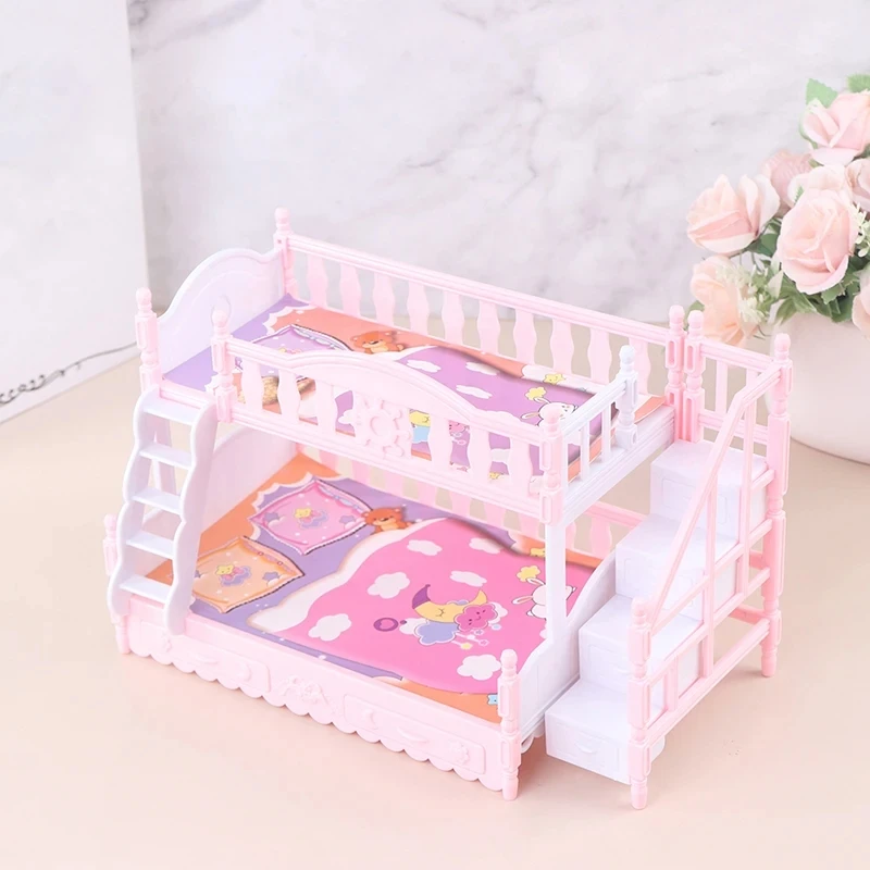 Poppenhuis Accessoires Simulatie Bed Speelgoed 17Cm Meubels Europese Stijl Dubbeldekker Prinses Bed Meisjes Spelen Huis Speelgoed