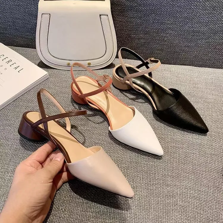 

Women's Sandals 2020 New Spring Summer Pointed Toe Cover up Thi Heel Faionable Single Piece Neutral PU Lined Rubber Bot