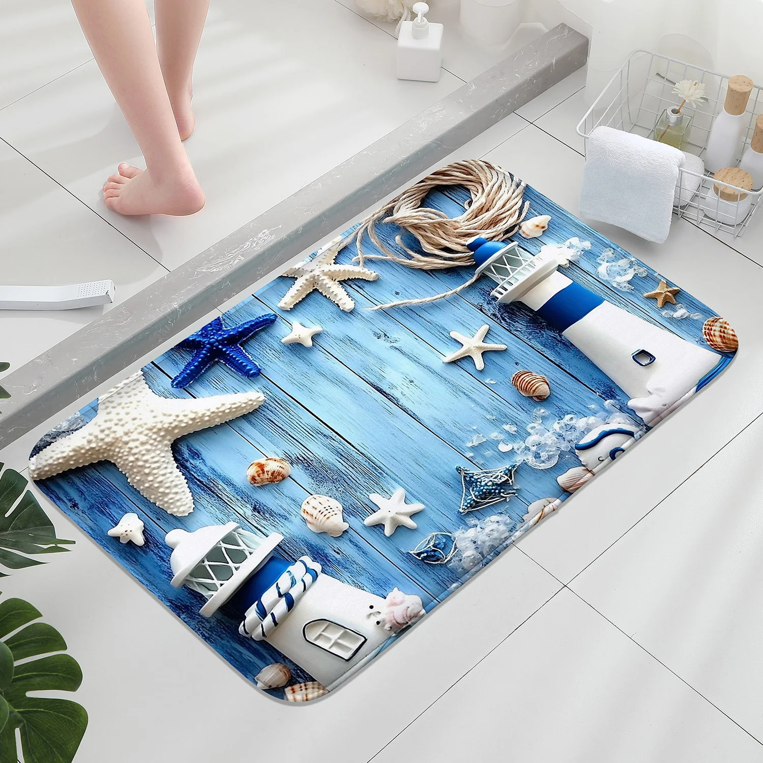 

Sea star flannel entrance mat, water absorbing foot mat at the entrance, ocean style design, anti slip door mat, small carpet at