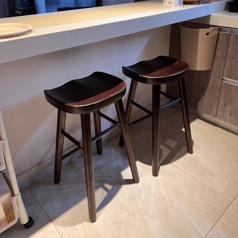 Nordic Commercial Bar Chair Solid Wood Dining Room Stool Modern Simple Front Desk Cashier Stools Minimalism Wooden Bar Seat