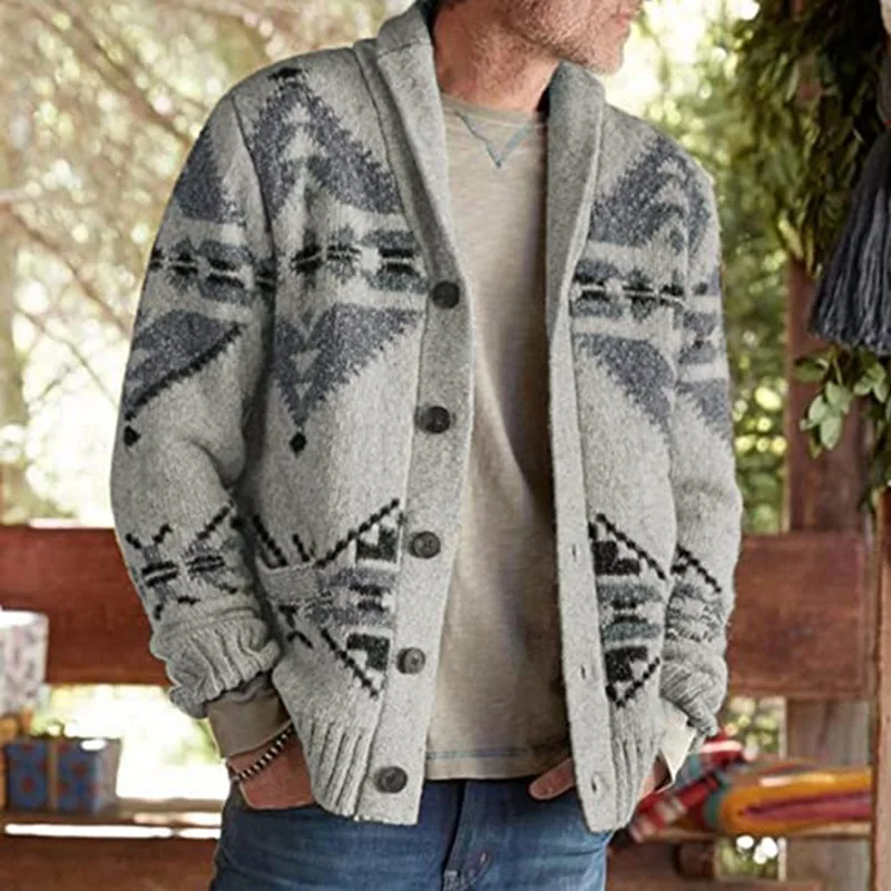 Men\'s Sweater Cardigan 2023 Autumn And Winter New European Style Jacquard Casual Large Size Sweater