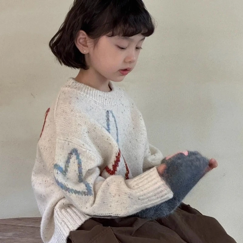 

Kids Autumn Sweater 2025 New Teens Korean Fashionable Girls Winter Thicken Warm Knitwear Children Long Sleeve Pullover