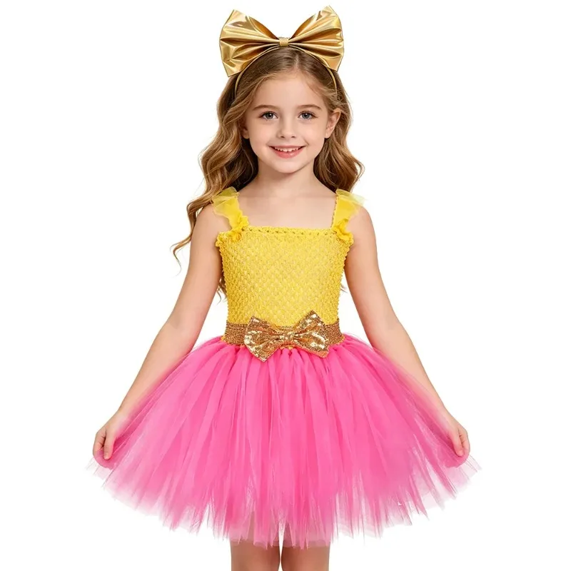 

Color-blocked Princess Dress for Girls, Elegant Costume for Children's Day & Birthday Party,Fashion Outfit with Big Bow Headband