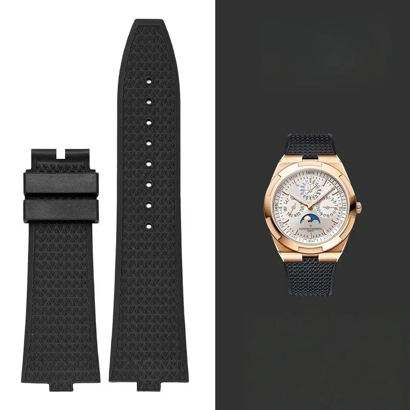 FKM Rubber Strap with Steel End Link for Vacheron Constantin Overseas 4500V 5500V 7900V Black Orange Men Replacement Watch Band
