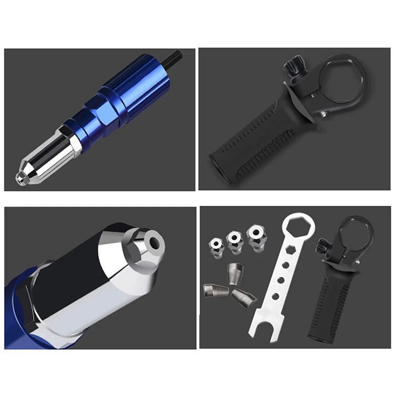Pistola per rivetti elettrica Adattatore per trapano per pistola per dadi per rivetti da 2,4 mm-4,8 mm Strumento per rivettatura a batteria Inserto per dadi Tirare lo strumento per rivetti