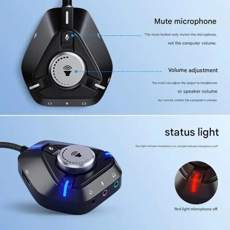External Sound Card USB Adapter with 3x3.5mm 2xUSB 1xType C Port External 83CE