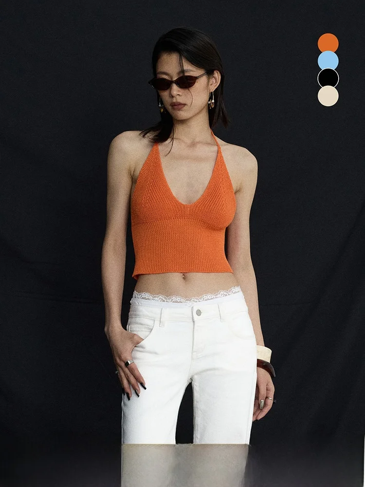 

Оранжевый вязаный жилет Ourhour с v-образным вырезом, женский летний топ Dopane ter Ne Open Ba, оригинальный дизайн, волокон Stiy 00%