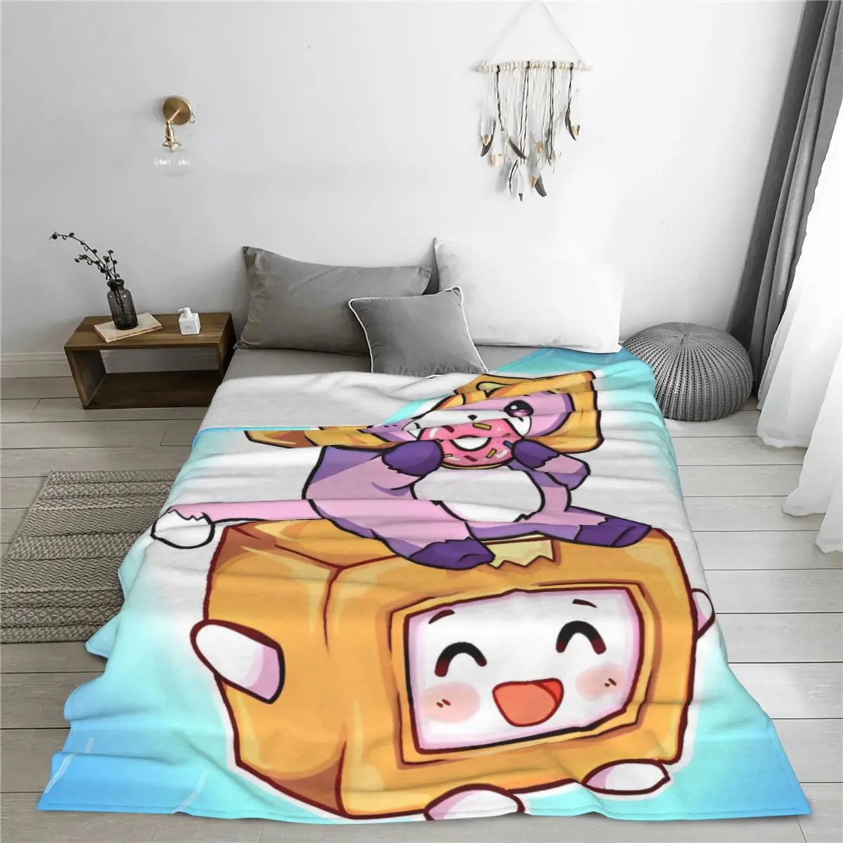 Foxy Boxy L-Lankybox Flannel Blanket Cartoon Creative Throw Blankets for Home Hotel Sofa Bedspreads