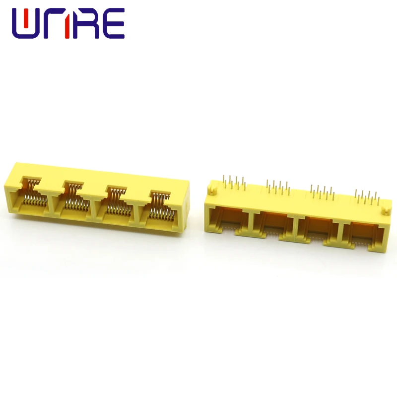 Mini RJ45-1X4 No.2 Yellow 8P8C Without Light Crystal Head Four Ports Network Socket Connector Interface