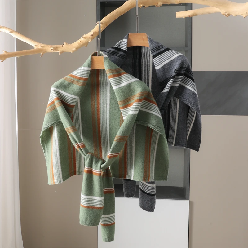 nouveau-chale-en-laine-merinos-100-pour-femme-chale-tricote-a-rayures-contrastees-echarpe-chaude-polyvalente-de-style-coreen-a-porter-en-superposition