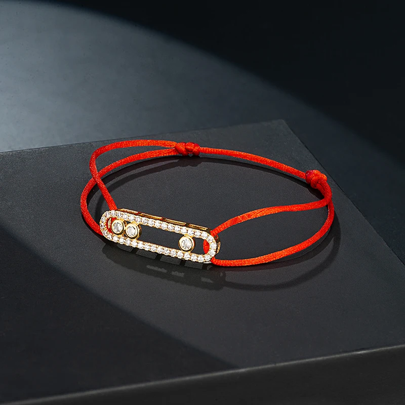 Lanruisha Simple copper long oval accessory with 3 zircon stone bracelet in the middle hand woven red rope classic fashion