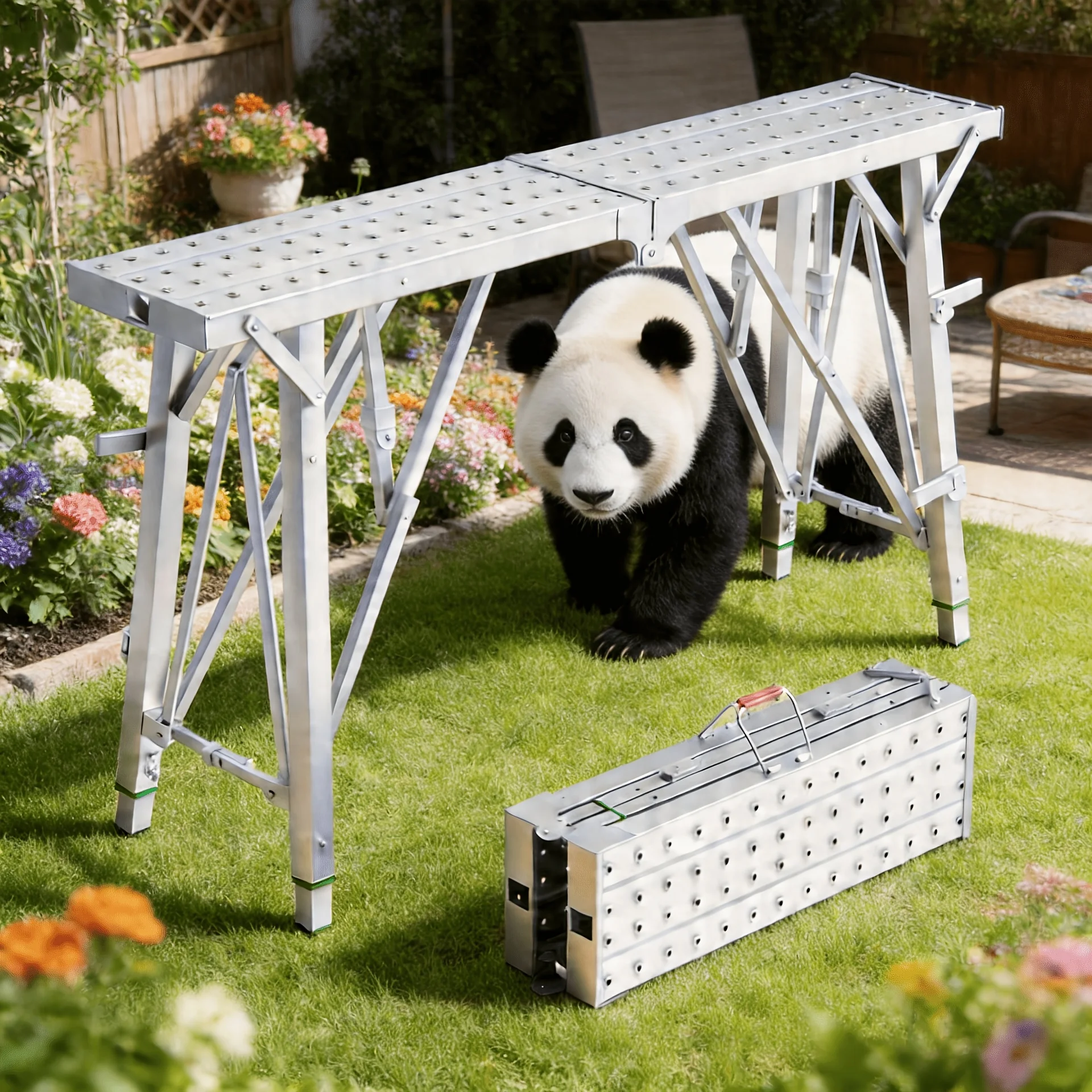 Large Size Sturdy And Durable Household Work Scaffold, Heavy-Duty Adjustable Foldable Work Platform, Compact Folding Design Suitable for Painting, RV Cleaning, Car Washing, Home