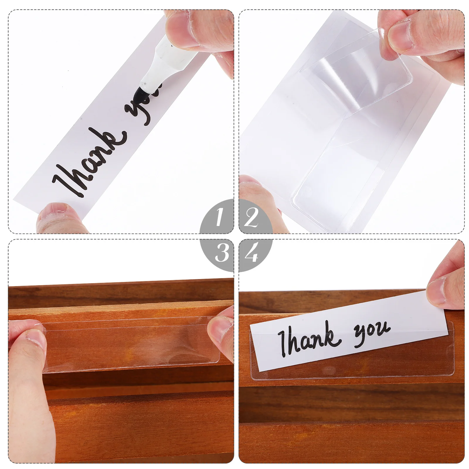 

50Pcs Adhesive Clear Label Holders Transparent Plastic Pockets for Organizing Files Drawers Shelves Bins with Paper Labels