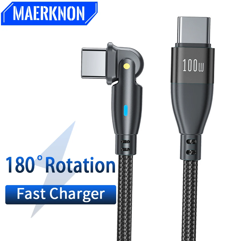 

PD 100W Fast Charging Line C to Type-C Cable 180° Swivel Data Cable For Xiaomi Huawei Samsung L-shaped straight line 2 in 1 Line