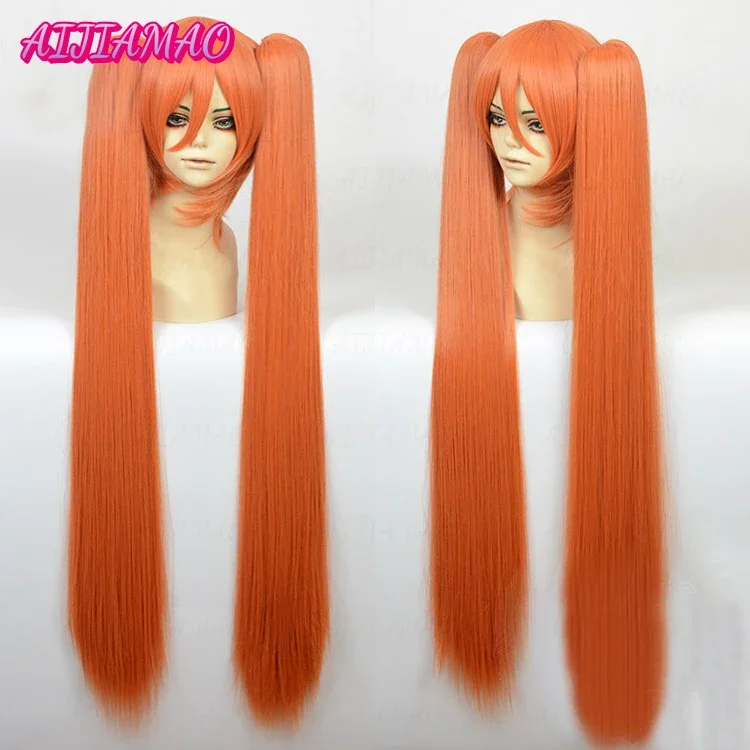 Game Yandere Simulator Osana Najimi 110cm Long Orange Pink Straight Cosplay Wig Heat Resistant Hair Cosplay Wigs + wig cap