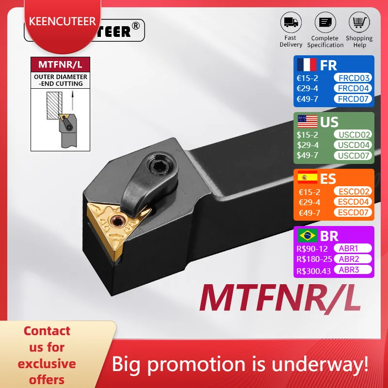 

MTFNR1616 MTFNR2020 MTFNR2525 MTFNR3232 External Turning Tool MTFNR MTFNL Lathe Bar Turning Holder CNC Cutting Tool Cutter Bar