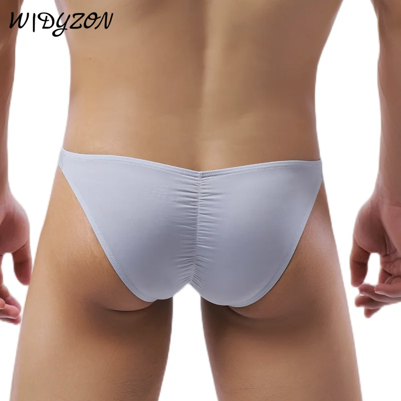 WIDYZON Sexy Underwear Men Briefs Ice Silk Butt-lifting Panties Ultra Thin Pouch Design Mens Solid Briefs Bikini Male Underpants