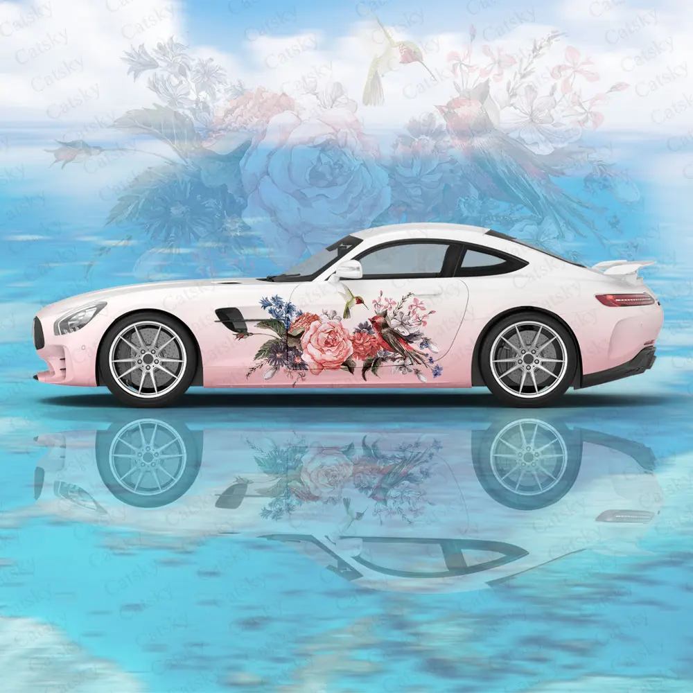 

Hummingbird and Flowers Car Body Sticker Itasha Vinyl Car Side Decal Sticker Car Body Sticker Car Sticker Car Protective Film