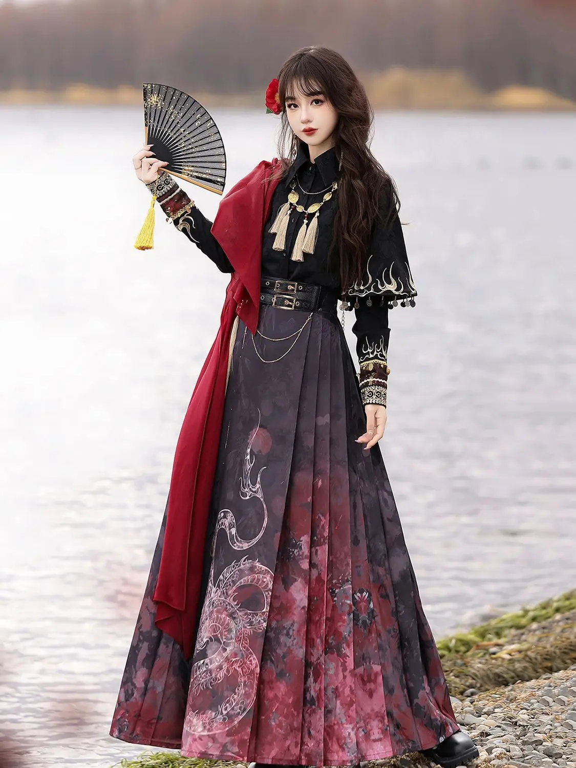 

New original innovative Chinese Han elements elegant and handsome red and black retro martial arts style hanfu cosplay suit